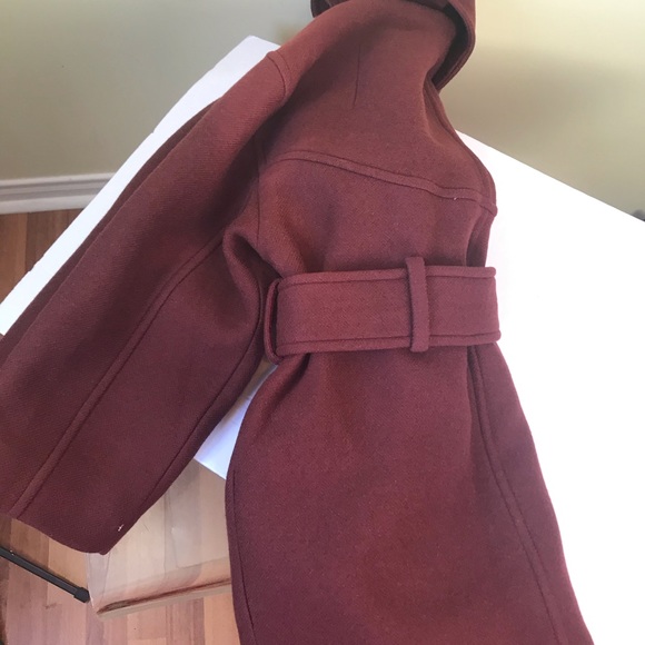 CARVEN France Oversized Wool Coat Jacket Belt Zip Front Hood Collar Pockets Rare - Picture 13 of 16
